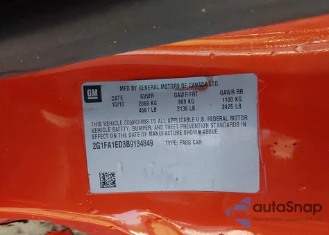 2011 Chevrolet Camaro 2Ls z USA, uszkodzony, nr VIN 2G1FA1ED3B9134849